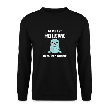 Animal mignon humour otarie - Sweat-shirt Unisexe - noir - Devant - Alina (178cm) & Michal (187cm)