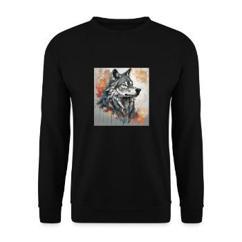 Loup avec fond de taches de couleur. - Sweat-shirt Unisexe - noir - Devant - Alina (178cm) & Michal (187cm)