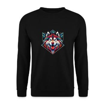 Sibirischer Husky Hund - Unisex Pullover - Schwarz - Vorne - Alina (178cm) & Michal (187cm)