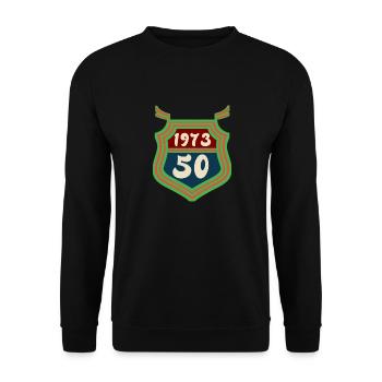 1973 born 50 years - Unisex Sweatshirt - black - Front - Alina (178cm) & Michal (187cm)