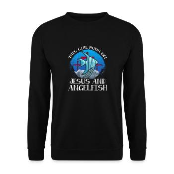 This Girl runs on Jesus and Angelfish - Unisex Sweatshirt - black - Front - Alina (178cm) & Michal (187cm)