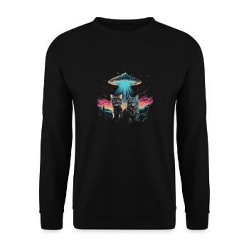 UFO Katzen | Sci-Fi Natur für Katzenliebhaber - Unisex Pullover - Schwarz - Vorne - Alina (178cm) & Michal (187cm)