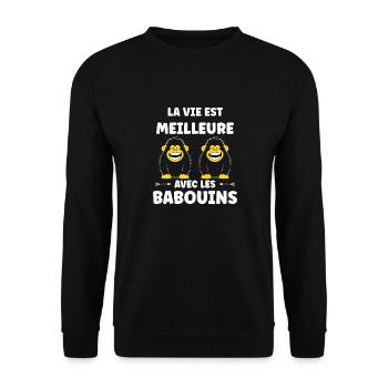 Humour petit singe babouin - Sweat-shirt Unisexe - noir - Devant - Alina (178cm) & Michal (187cm)