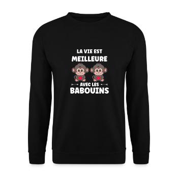 Humour petit singe babouin - Sweat-shirt Unisexe - noir - Devant - Alina (178cm) & Michal (187cm)