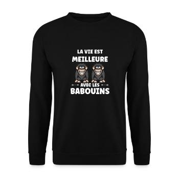 Humour petit singe babouin - Sweat-shirt Unisexe - noir - Devant - Alina (178cm) & Michal (187cm)