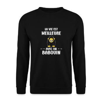 Humour petit singe babouin - Sweat-shirt Unisexe - noir - Devant - Alina (178cm) & Michal (187cm)