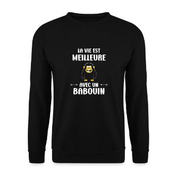 Humour petit singe babouin - Sweat-shirt Unisexe - noir - Devant - Alina (178cm) & Michal (187cm)
