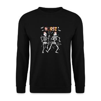 Lustige Nachtschicht Krankenschwester Skelett Halloween RN - Unisex Pullover - Schwarz - Vorne - Alina (178cm) & Michal (187cm)