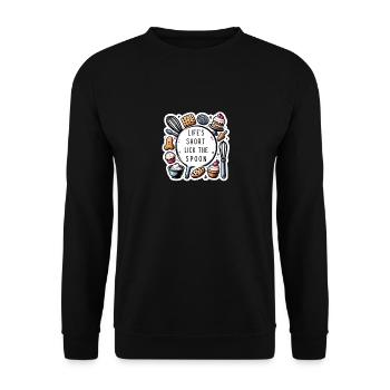 La vie courte lécher la cuillère dessin animé amusant - Sweat-shirt Unisexe - noir - Devant - Alina (178cm) & Michal (187cm)