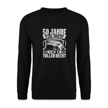 50 Jahre Angler Geschenk - Unisex Pullover - Schwarz - Vorne - Alina (178cm) & Michal (187cm)