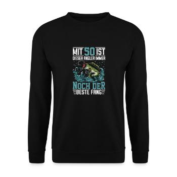 50. Angler Geburtstag Geschenkidee - Unisex Pullover - Schwarz - Vorne - Alina (178cm) & Michal (187cm)