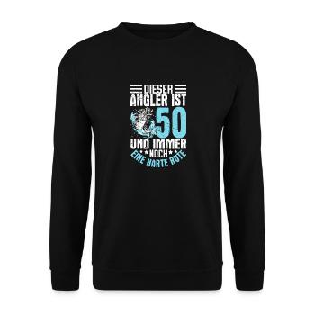 Angler 50. Geburtstag Geschenkidee - Unisex Pullover - Schwarz - Vorne - Alina (178cm) & Michal (187cm)