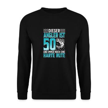 50. Geburtstag Angler Geschenkidee - Unisex Pullover - Schwarz - Vorne - Alina (178cm) & Michal (187cm)