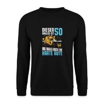 50. Angler Geburtstag 50 Jahre alt - Unisex Pullover - Schwarz - Vorne - Alina (178cm) & Michal (187cm)
