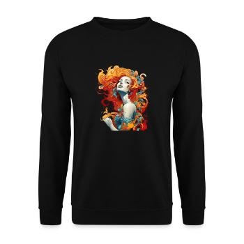Schöne weibliche Malkunst Gesicht bunte Frau - Unisex Pullover - Schwarz - Vorne - Alina (178cm) & Michal (187cm)
