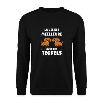 Humour chien teckel - Sweat-shirt Unisexe - noir - Devant - Alina (178cm) & Michal (187cm)