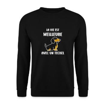 Humour chien teckel - Sweat-shirt Unisexe - noir - Devant - Alina (178cm) & Michal (187cm)