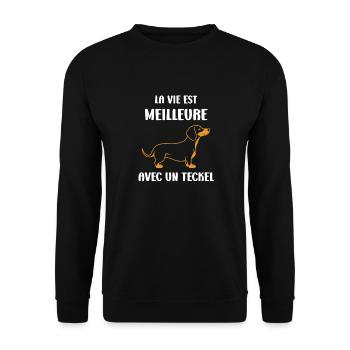 Humour chien teckel - Sweat-shirt Unisexe - noir - Devant - Alina (178cm) & Michal (187cm)