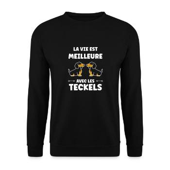 Humour chien teckel - Sweat-shirt Unisexe - noir - Devant - Alina (178cm) & Michal (187cm)