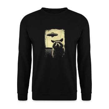 Lustiges Waschbär Ufo Selfie - Unisex Pullover - Schwarz - Vorne - Alina (178cm) & Michal (187cm)