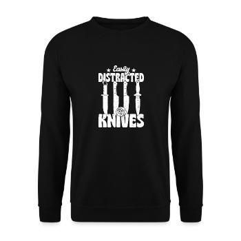 Easily Distracted By Knives Hobby Knife Collector - Unisex Pullover - Schwarz - Vorne - Alina (178cm) & Michal (187cm)