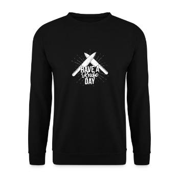 Have A Knife Day Hobby Knife Collector - Unisex Pullover - Schwarz - Vorne - Alina (178cm) & Michal (187cm)