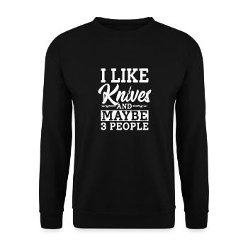 I Like Knives & Maybe 3 People Knife Collector Hob - Unisex Pullover - Schwarz - Vorne - Alina (178cm) & Michal (187cm)