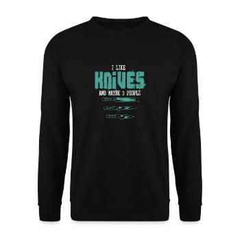 I Like Knives & Maybe 3 People Hobby Knife Collect - Unisex Pullover - Schwarz - Vorne - Alina (178cm) & Michal (187cm)