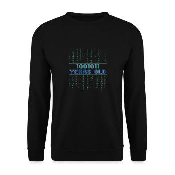75. Geburtstag 75 Jahre alt Binärcode Coder - Unisex Pullover - Schwarz - Vorne - Alina (178cm) & Michal (187cm)
