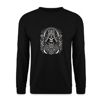 Mystischer Totenkopf Mit Symbolen Design - Unisex Pullover - Schwarz - Vorne - Alina (178cm) & Michal (187cm)