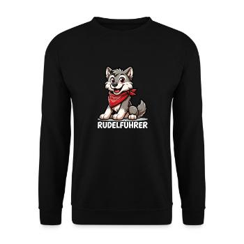 Rudelführer Wolf Welpe Hund mit Bandana - Unisex Pullover - Schwarz - Vorne - Alina (178cm) & Michal (187cm)