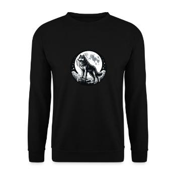 Majestätischer Wolf im Mondschein Design - Unisex Pullover - Schwarz - Vorne - Alina (178cm) & Michal (187cm)