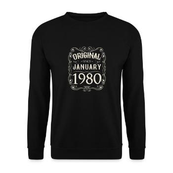 Vintage - Original since Januar 1980 Geburtstag - Unisex Pullover - Schwarz - Vorne - Alina (178cm) & Michal (187cm)