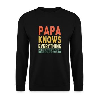 Papa weiß alles T-Shirt Lustiger Papa - Unisex Pullover - Schwarz - Vorne - Alina (178cm) & Michal (187cm)