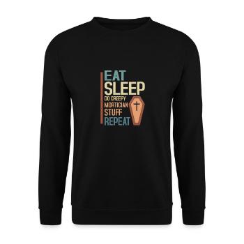 Eat Sleep Do Creepy Mortician Stuff Repeat Coffin - Unisex Sweatshirt - black - Front - Alina (178cm) & Michal (187cm)