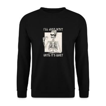 Halloween-Skelettlehrer Ich warte einfach bis - Unisex Pullover - Schwarz - Vorne - Alina (178cm) & Michal (187cm)