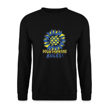 Down Syndrome Rules - Down Syndrome Day - Unisex Pullover - Schwarz - Vorne - Alina (178cm) & Michal (187cm)