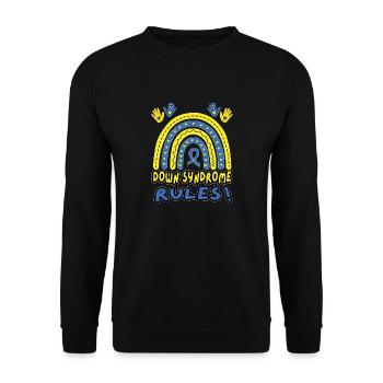 Down Syndrome Rules - Down Syndrome Day - Unisex Pullover - Schwarz - Vorne - Alina (178cm) & Michal (187cm)