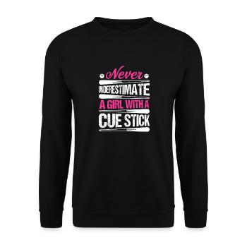 Une fille avec un bâton de queue de billard joueur Billard Po - Sweat-shirt Unisexe - noir - Devant - Alina (178cm) & Michal (187cm)