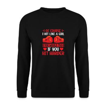 Natürlich schlage ich wie ein Mädchen, du würdest es auch tun, wenn du - Unisex Pullover - Schwarz - Vorne - Alina (178cm) & Michal (187cm)