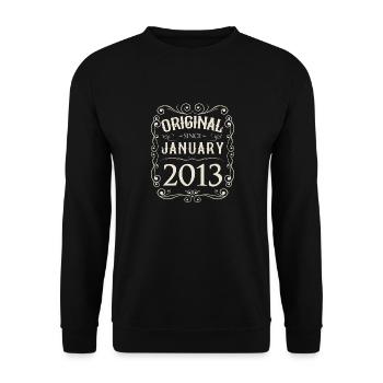Vintage - Original since Januar 2013 Geburtstag - Unisex Pullover - Schwarz - Vorne - Alina (178cm) & Michal (187cm)