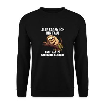 Meine Eltern Alle sagen ich bin faul Faultier - Unisex Pullover - Schwarz - Vorne - Alina (178cm) & Michal (187cm)