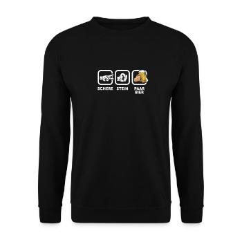 Schere, Stein, Paar, Bier - das perfekte Outfit - Unisex Pullover - Schwarz - Vorne - Alina (178cm) & Michal (187cm)