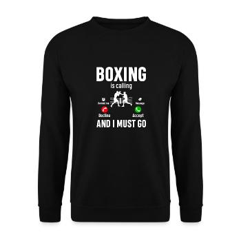 Boxen ruft und ich muss gehen - Unisex Pullover - Schwarz - Vorne - Alina (178cm) & Michal (187cm)