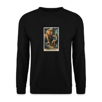 Tarotkarten Tarotkarte Strength Kraft - Unisex Pullover - Schwarz - Vorne - Alina (178cm) & Michal (187cm)