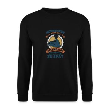 Ich wollte einen witz über die eisenbahn erzählen - Unisex Pullover - Schwarz - Vorne - Alina (178cm) & Michal (187cm)