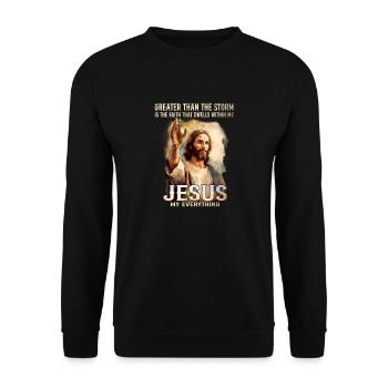 Er ist auferstanden Rizzin Ostern - Jesus ist mein - Unisex Pullover - Schwarz - Vorne - Alina (178cm) & Michal (187cm)