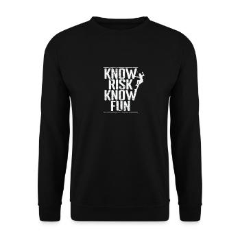 Know Risk Know Fun Bouldern - Unisex Pullover - Schwarz - Vorne - Alina (178cm) & Michal (187cm)