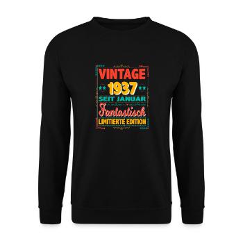 Janvier 1937 Vintage Fantastique 87 Ans Homme - Sweat-shirt Unisexe - noir - Devant - Alina (178cm) & Michal (187cm)