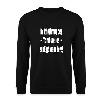 Im Rhythmus des Tamburellos schlägt mein Herz - Unisex Pullover - Schwarz - Vorne - Alina (178cm) & Michal (187cm)